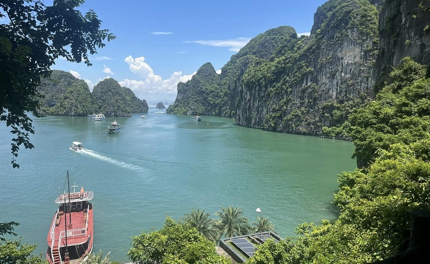 The view of Ha Long Bay at the exit of Sung Sot Cave.