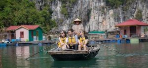 Bamboo boat activity on Ha Long Bay